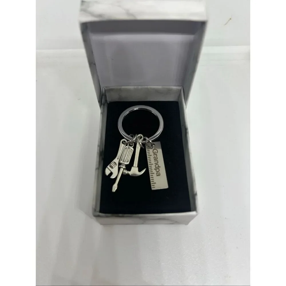 Grandpa Tool Charm Keychain Hammer Wrench Screwdriver Gift